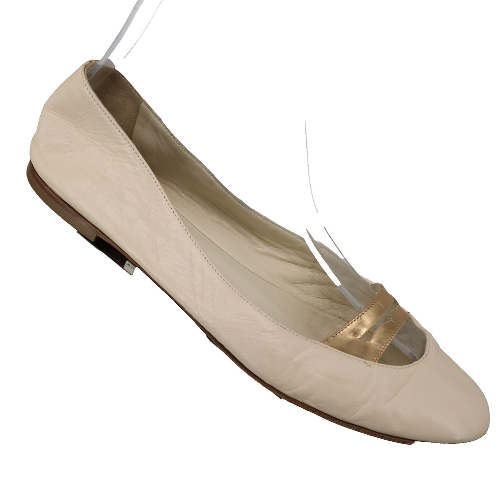 Vicini Shoes Womens 8 US 38 EU Beige Leather Gold Ballet Flats Italy Coastal